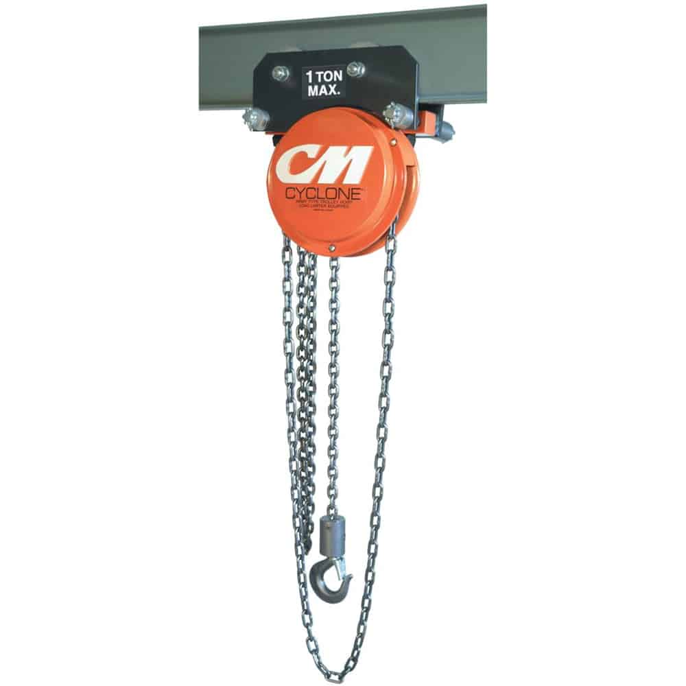 CM Cyclone Army Type Geared Trolley Hoist 1/2 Ton 10 ft. Lift 4542 Freeland Hoist & Crane